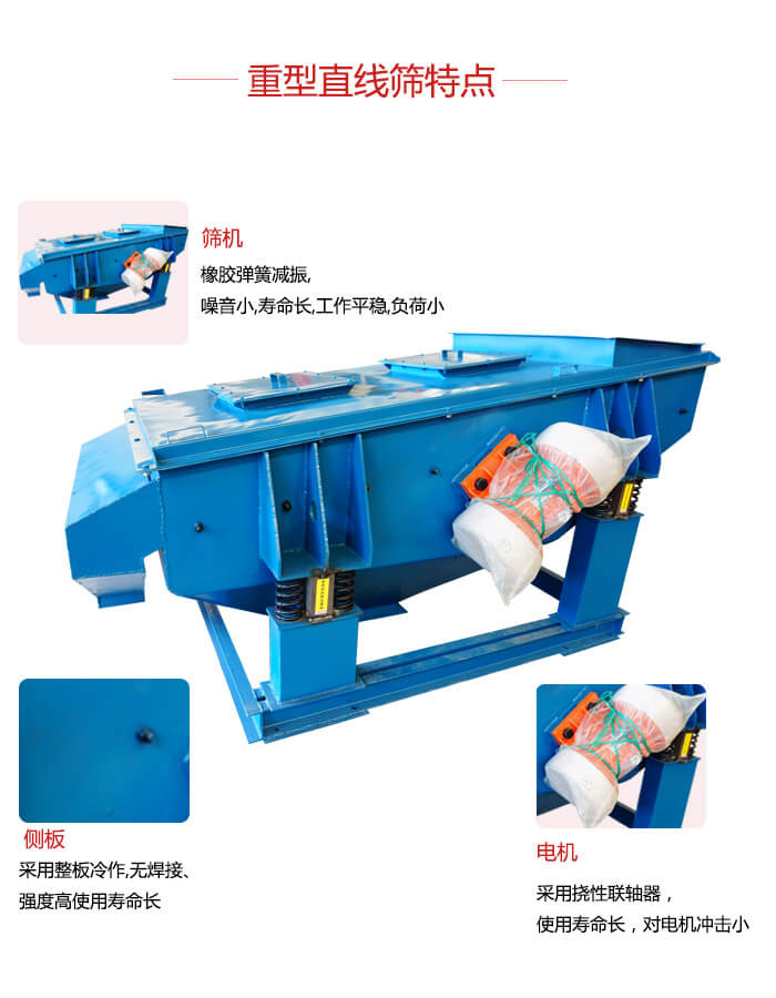 重型直線篩：篩機，側板，電機展示圖